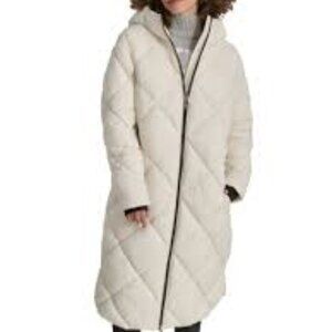 DKNY Missy Diamond Quilted Longline Puffer Coat Pearl Size XS(Runs bigger)